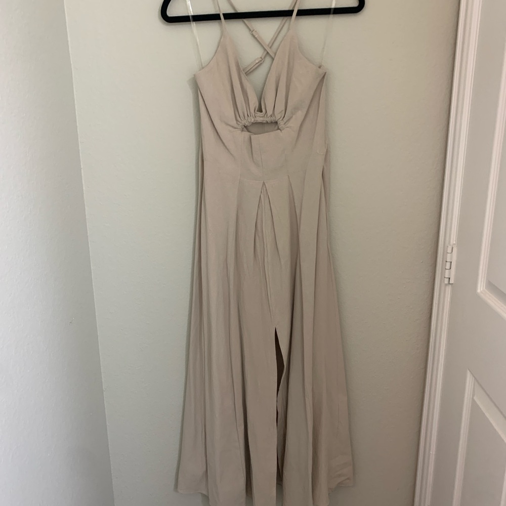 Elegant Cream/Khaki/Beige Maxi-Midi Dress